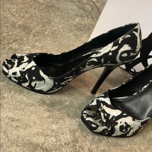 Black and White Open Toe 4.5 Inch Pump